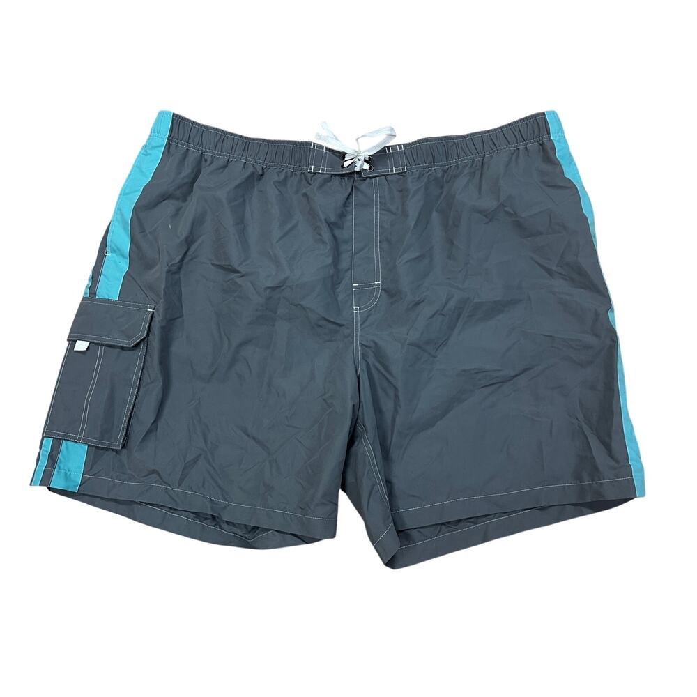 True Nation Men’s Swim Trunks Cargo Pocket Gray Aqua Blue Size 4XL
